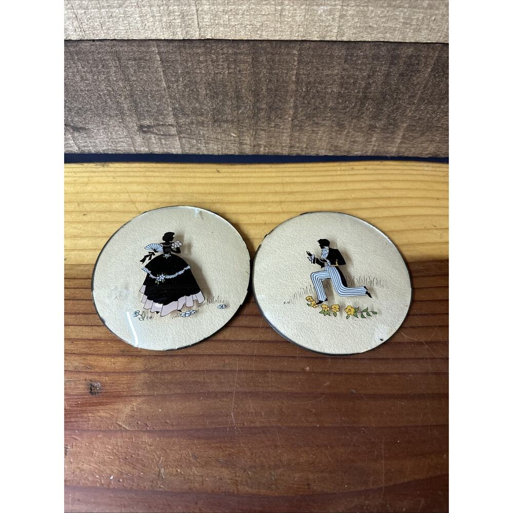 Peter Watson's Studio Convex Glass Reverse Back Painted Portraits Set of 2